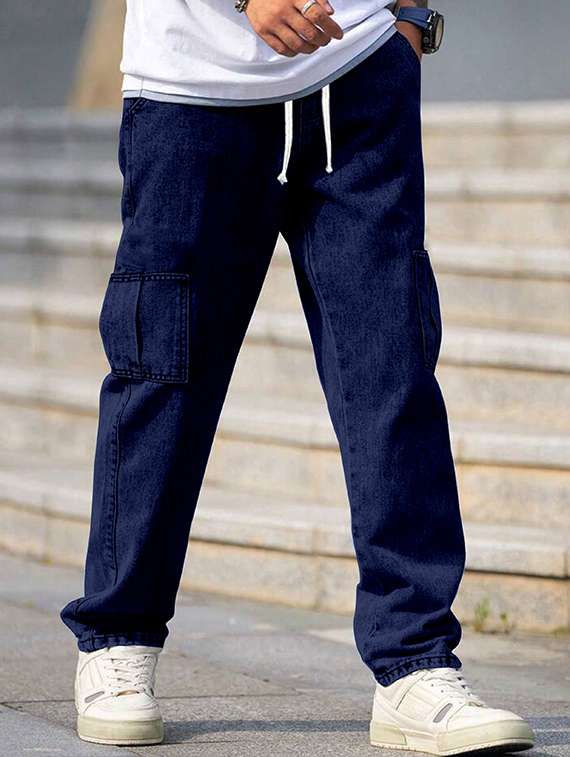 men solid mid rise cargo - 22355758 -  Standard Image - 1