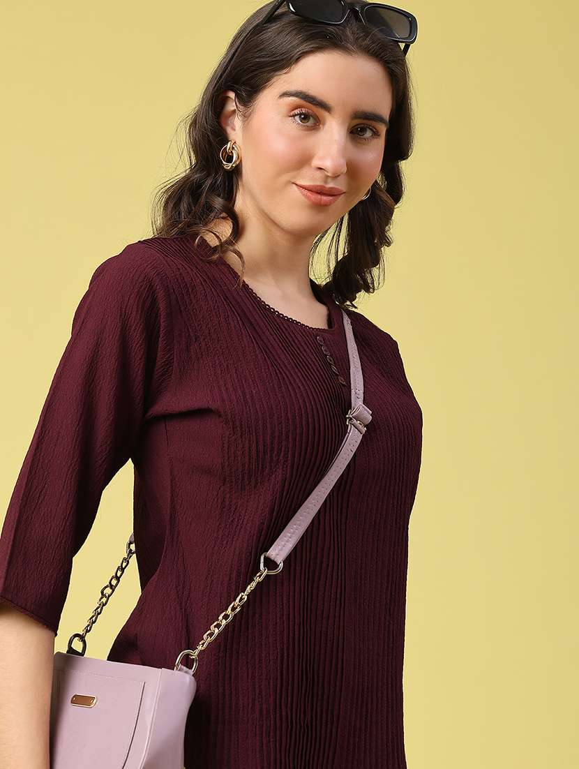 women maroon cotton regular top