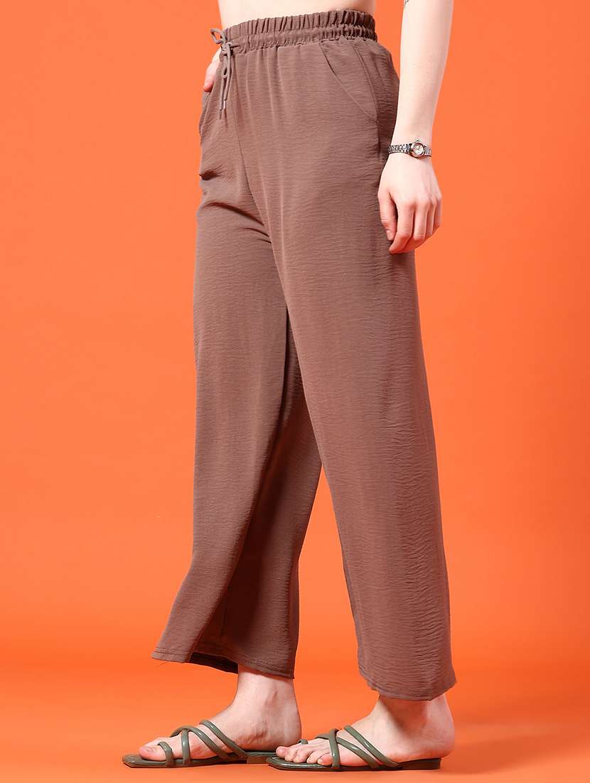 women solid mid rise straight palazzo