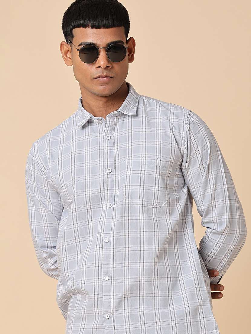 men checkered long sleeve slim fit casual shirt