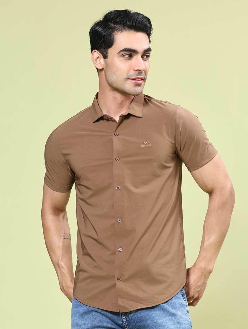 men solid short sleeve slim fit casual shirt