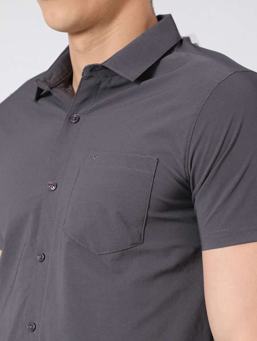 men solid short sleeve slim fit casual shirt - 22356122 -  Standard Image - 1