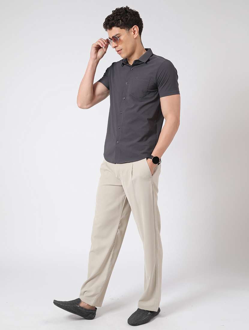 men solid short sleeve slim fit casual shirt - 22356122 -  Standard Image - 4