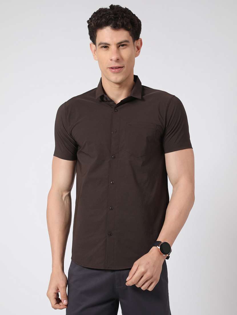 men solid short sleeve slim fit casual shirt