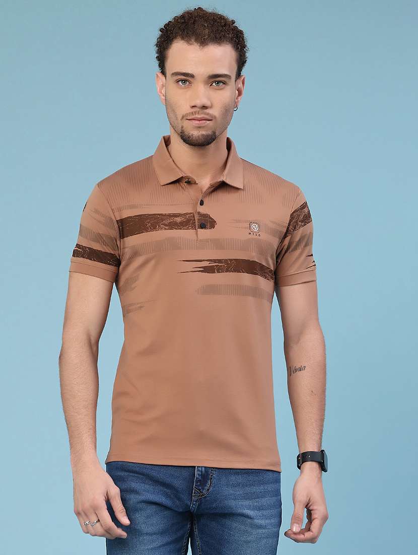 men printed short sleeve slim fit polo t-shirt