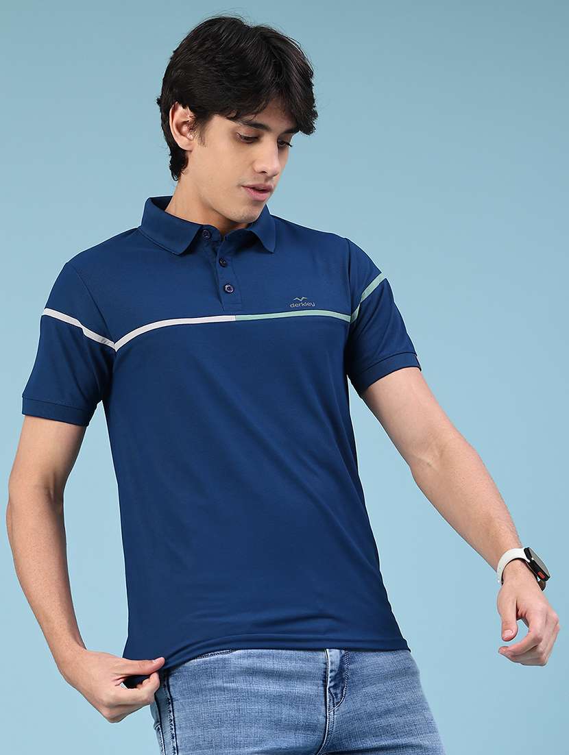 blue cotton blend color block tshirt - 22356221 -  Standard Image - 1