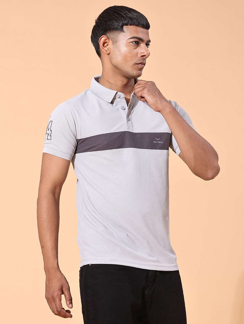 grey cotton blend plain tshirt - 22356223 -  Standard Image - 1