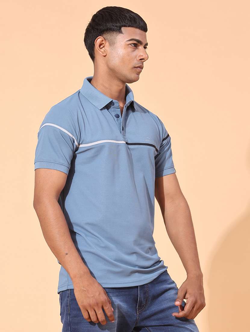Sea Green Cotton Blend Plain Polo Tshirt - 22356226 -  Standard Image - 1