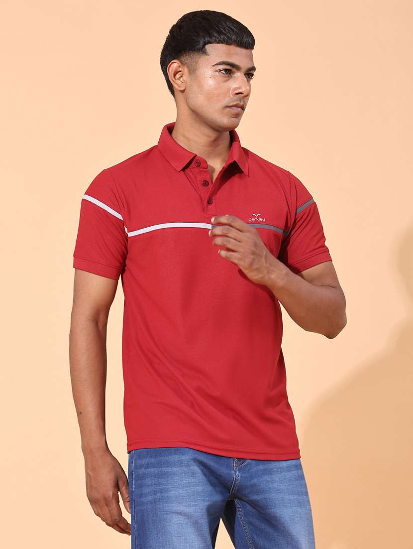 Maroon Cotton Blend Plain Polo Tshirt - 22356227 -  Standard Image - 1