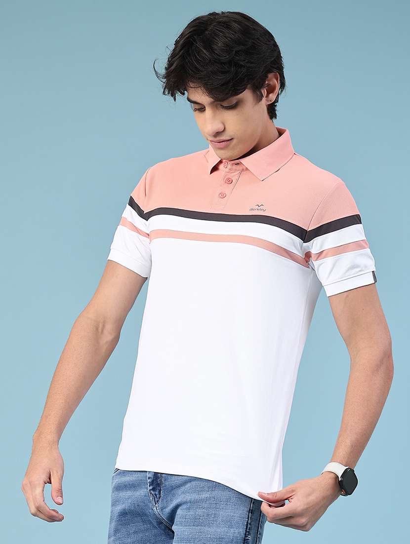 Peach Cotton Blend Plain Polo Tshirt - 22356233 -  Standard Image - 1
