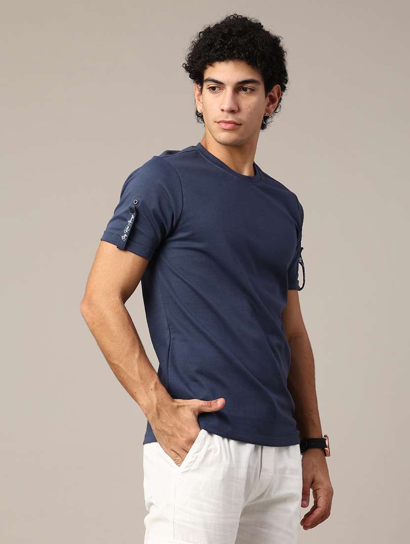 navy blue cotton blend plain tshirt - 22356254 -  Standard Image - 1
