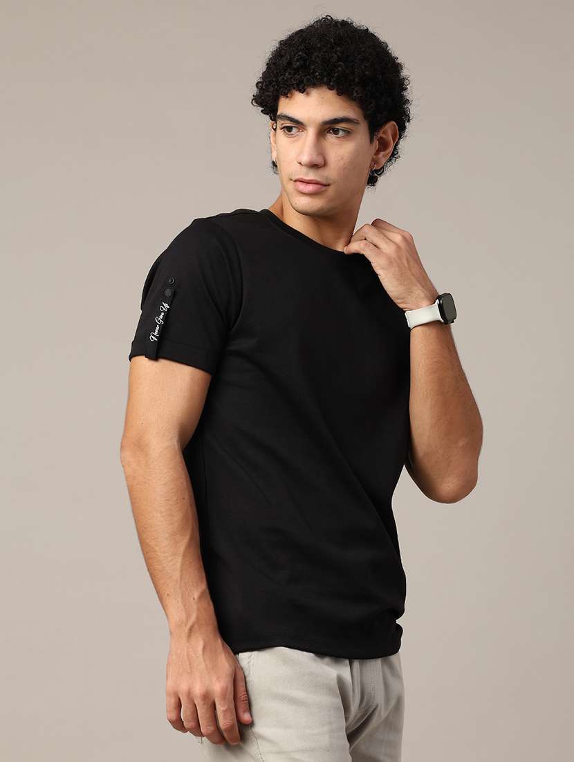 black cotton blend plain tshirt - 22356257 -  Standard Image - 1