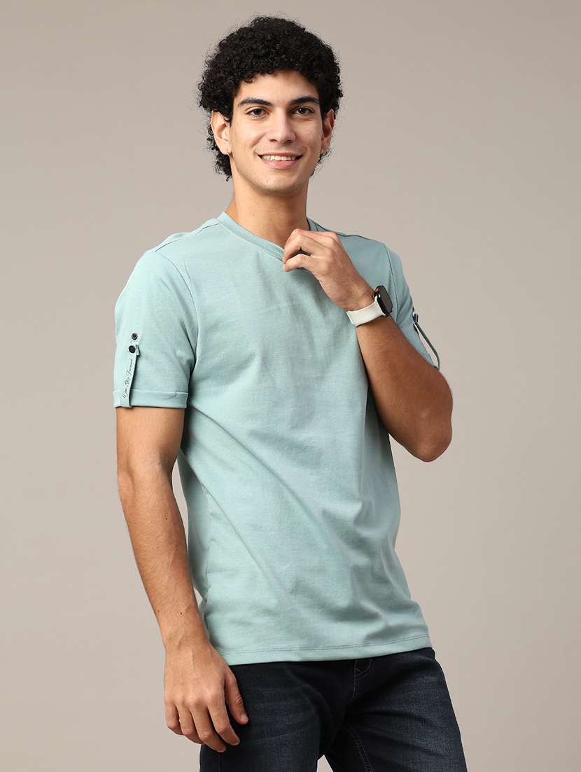 sea green cotton blend plain tshirt - 22356258 -  Standard Image - 1