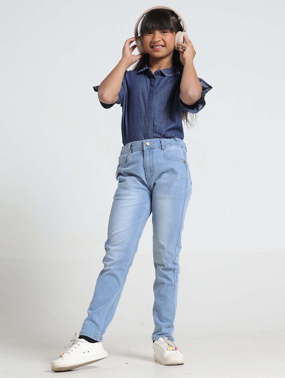 girls solid mid rise slim fit jean - 22356419 -  Standard Image - 4