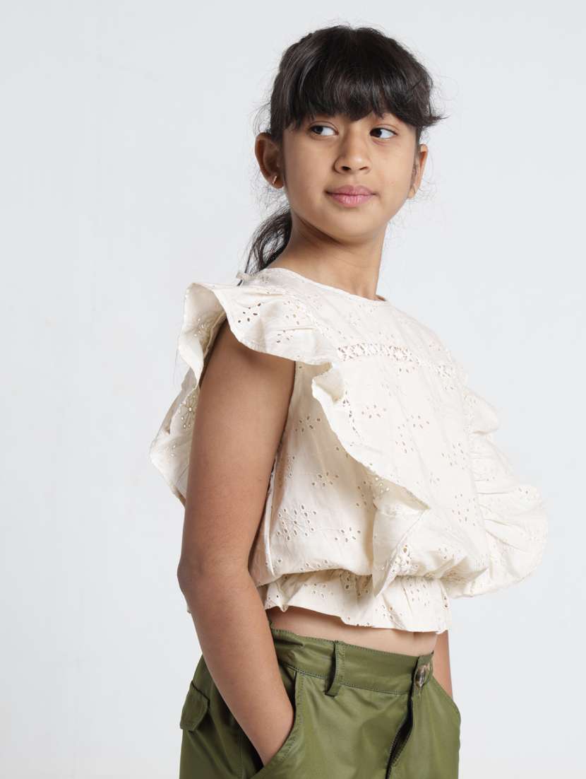 girls self designed ruffle sleeve blouson top - 22356443 -  Standard Image - 1