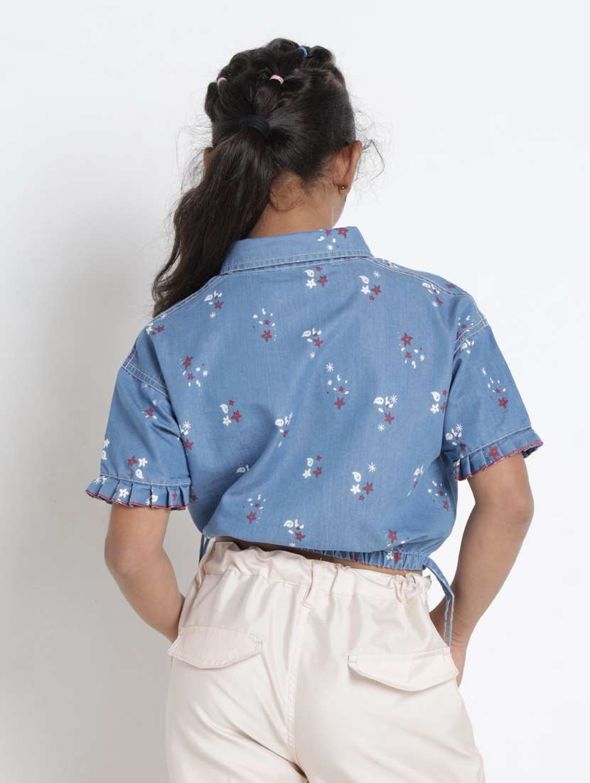 girls printed collared short sleeve crop top - 22356446 -  Standard Image - 4