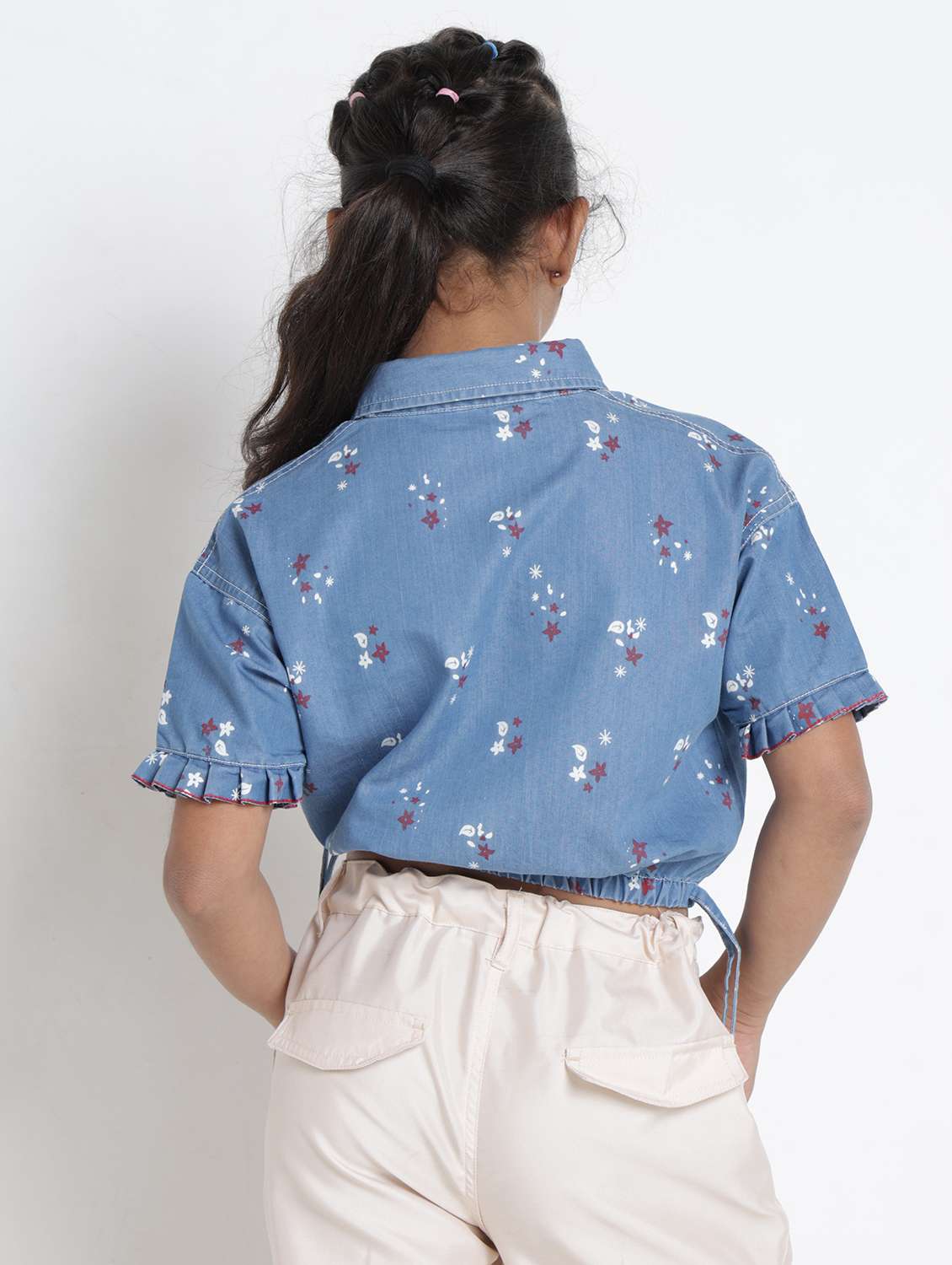 girls printed collared short sleeve crop top - 22356446 -  Standard Image - 4