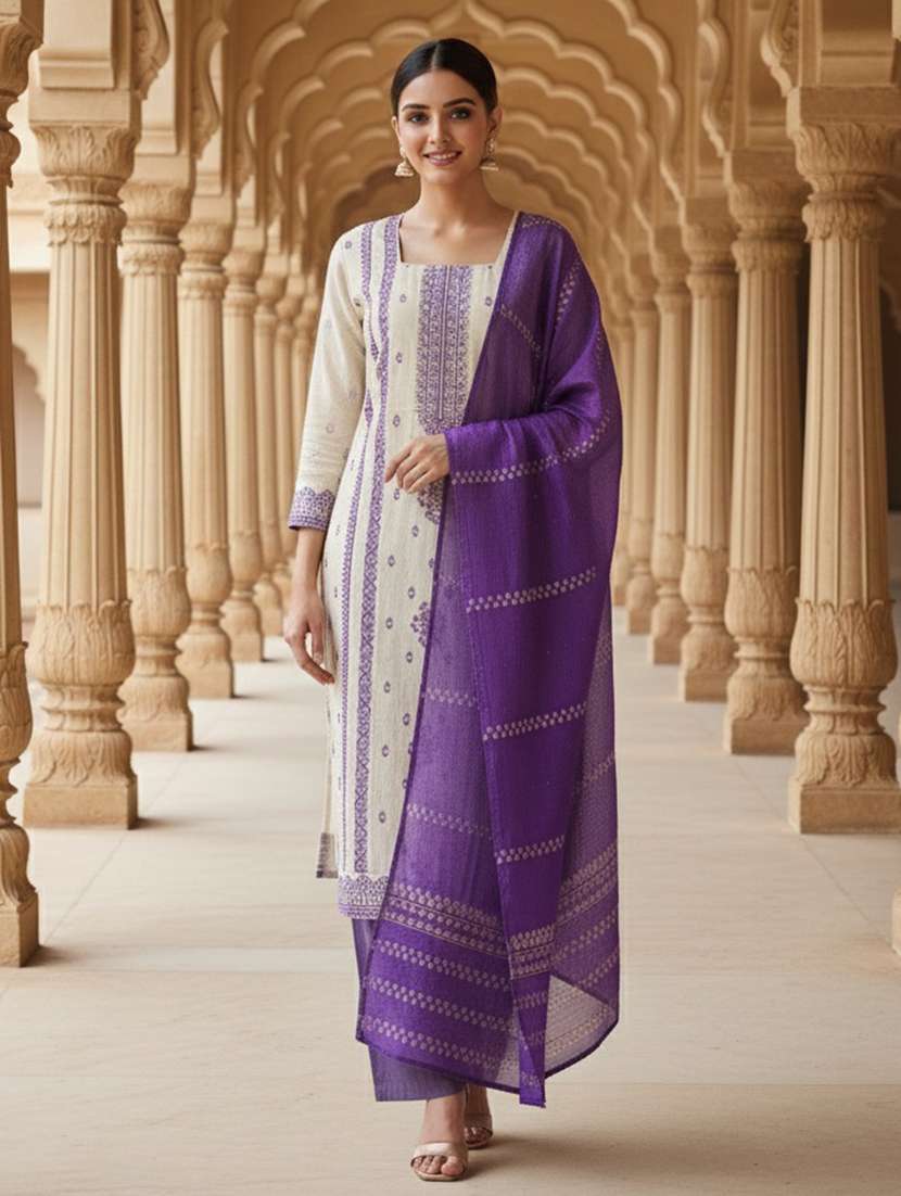 women self design three quarter sleeve kurta pant with dupatta set - 22357038 -  Standard Image - 1