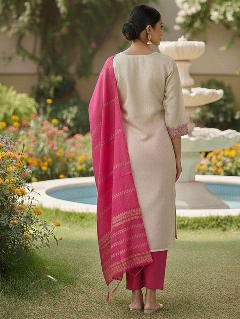 women self design three quarter sleeve kurta pant with dupatta set - 22357039 -  Standard Image - 4