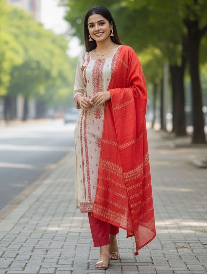 women self design three quarter sleeve kurta pant with dupatta set - 22357040 -  Standard Image - 1