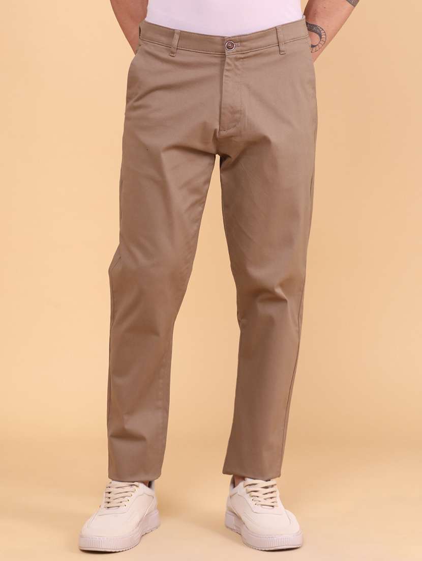 men solid mid rise chinos casual trouser