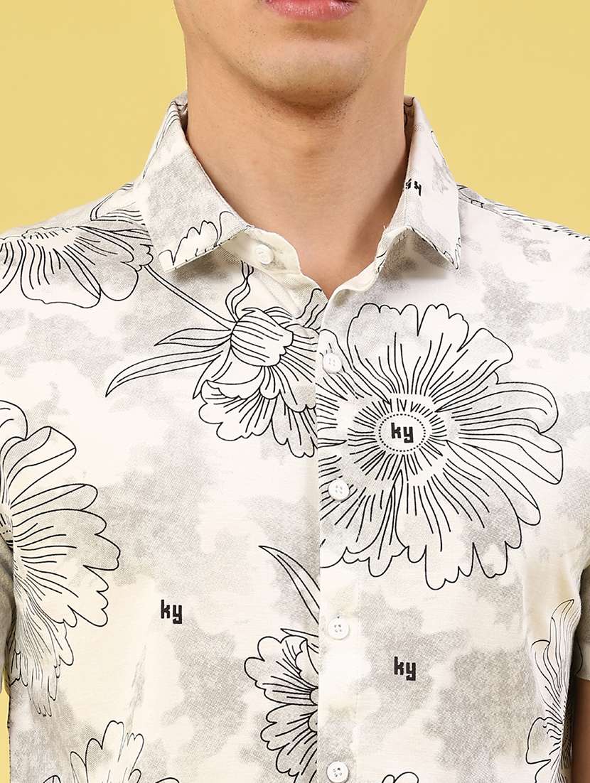 men printed short sleeve slim fit casual shirt - 22357190 -  Standard Image - 1