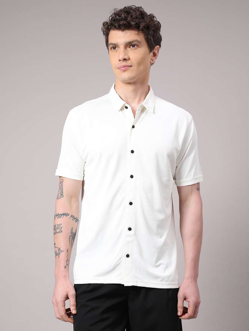 men solid short sleeve slim fit casual shirt