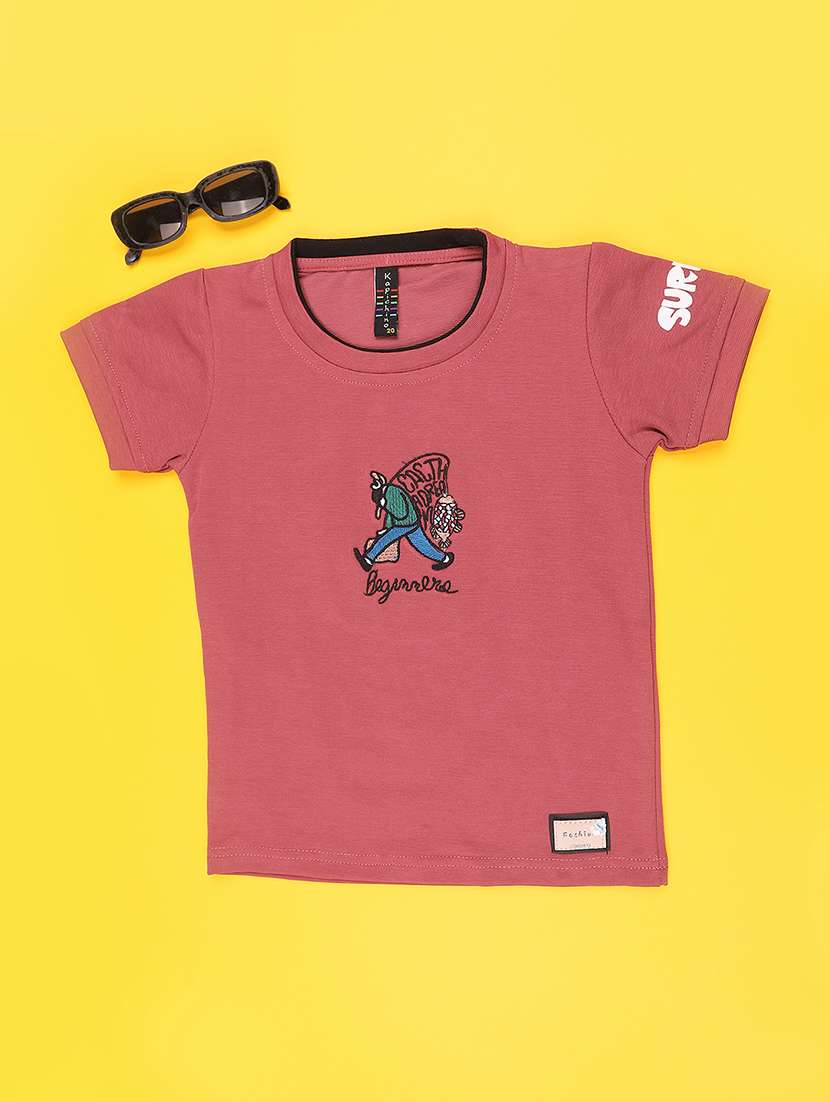 maroon cotton front print tee - 22357305 -  Standard Image - 1