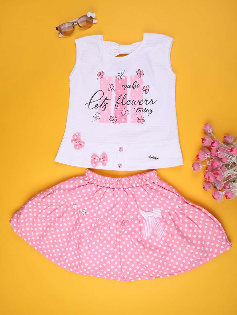 girls printed round neck skirt & top set  - 22357312 -  Standard Image - 1
