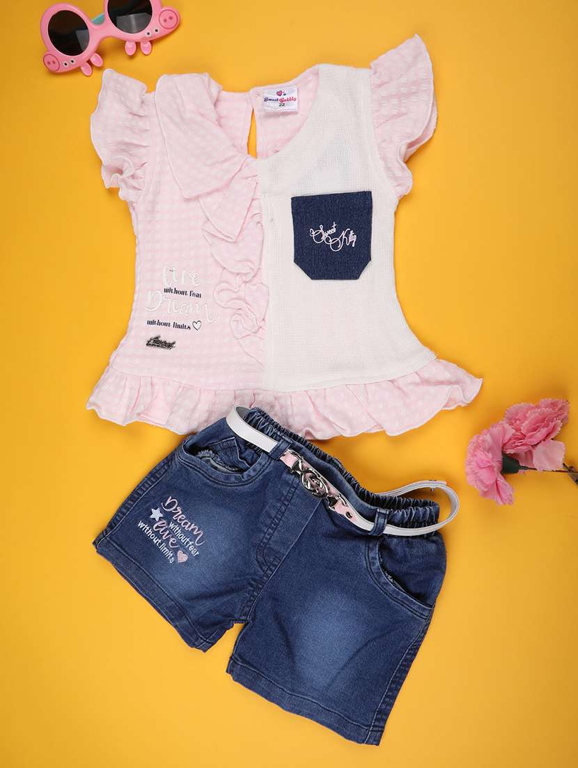 girls checkered round neck shorts & top set - 22357321 -  Standard Image - 1