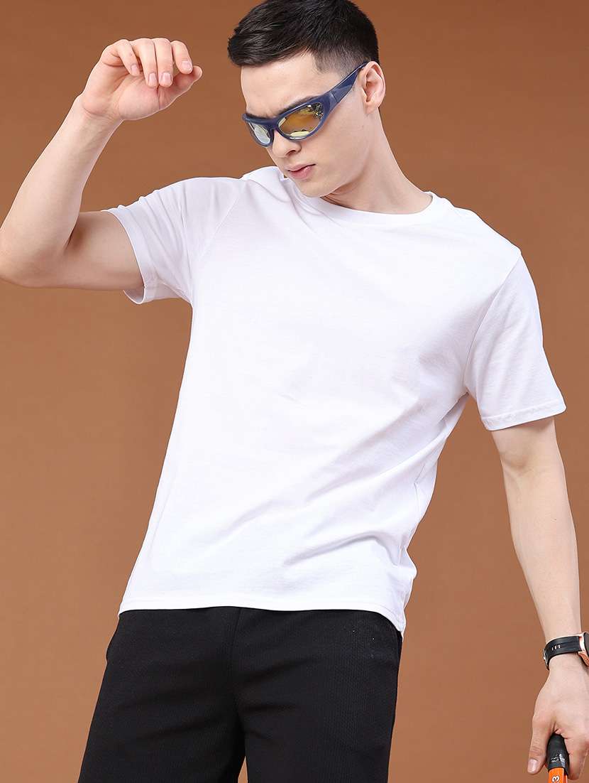 men solid round neck casual t-shirt