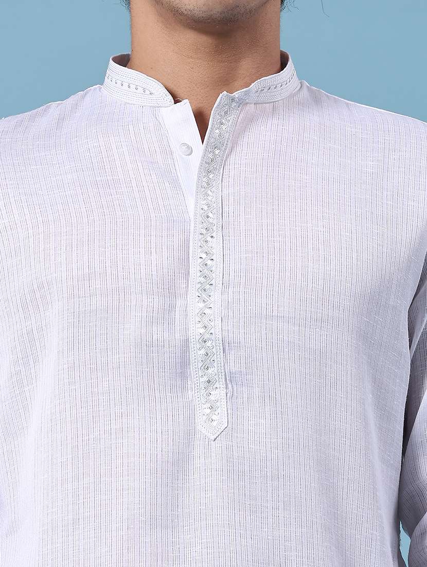 White Polyester Kurta Pyjama Ethnic Wear - 22357363 -  Standard Image - 1