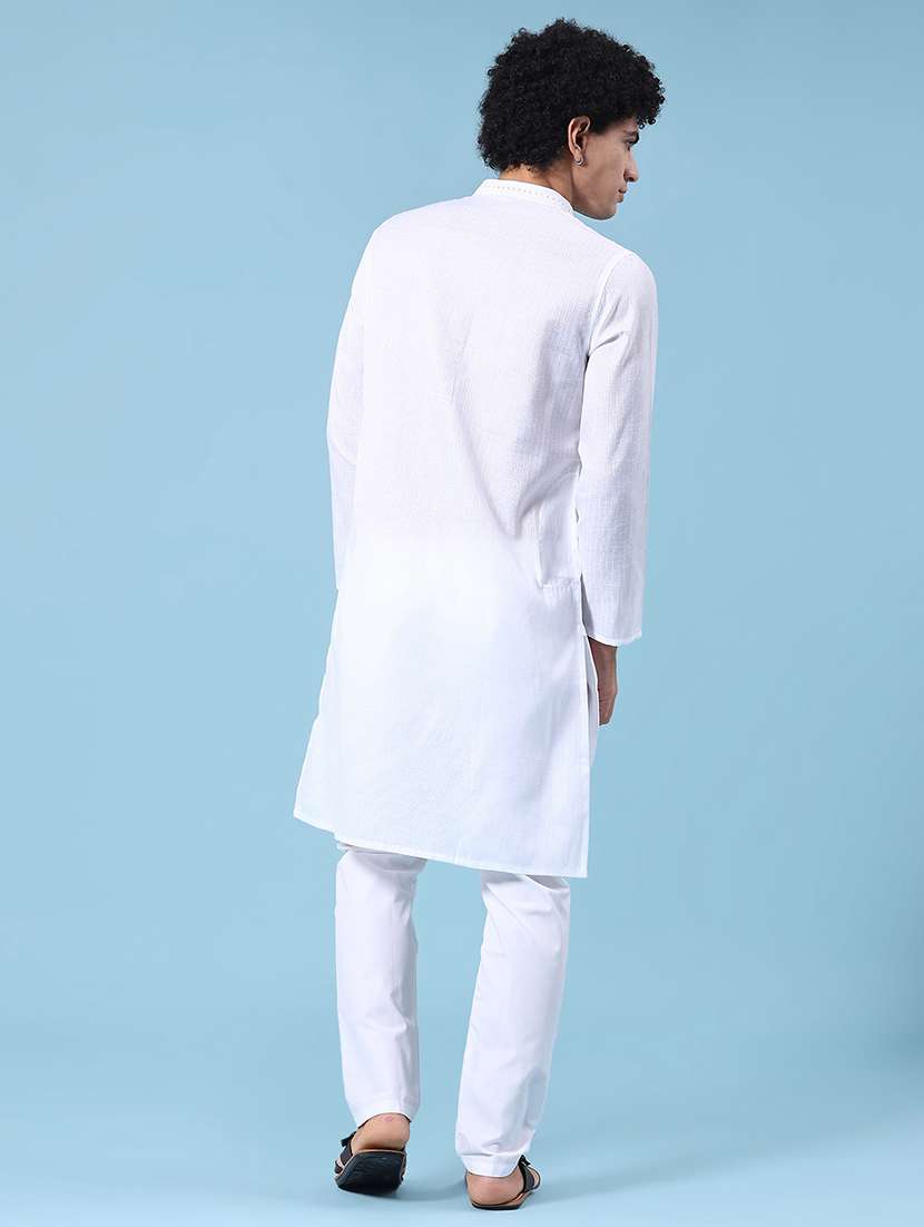 White Polyester Kurta Pyjama Ethnic Wear - 22357363 -  Standard Image - 4