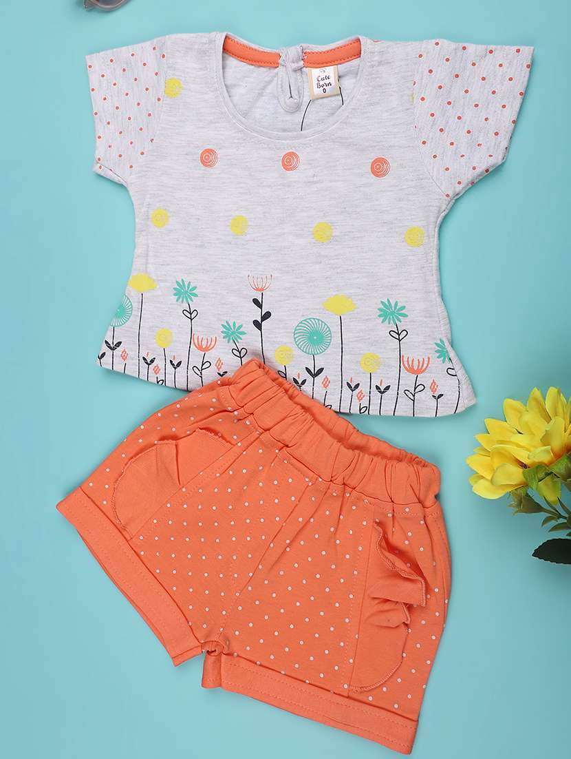 orange cotton combo infant twin set - 22357373 -  Standard Image - 1