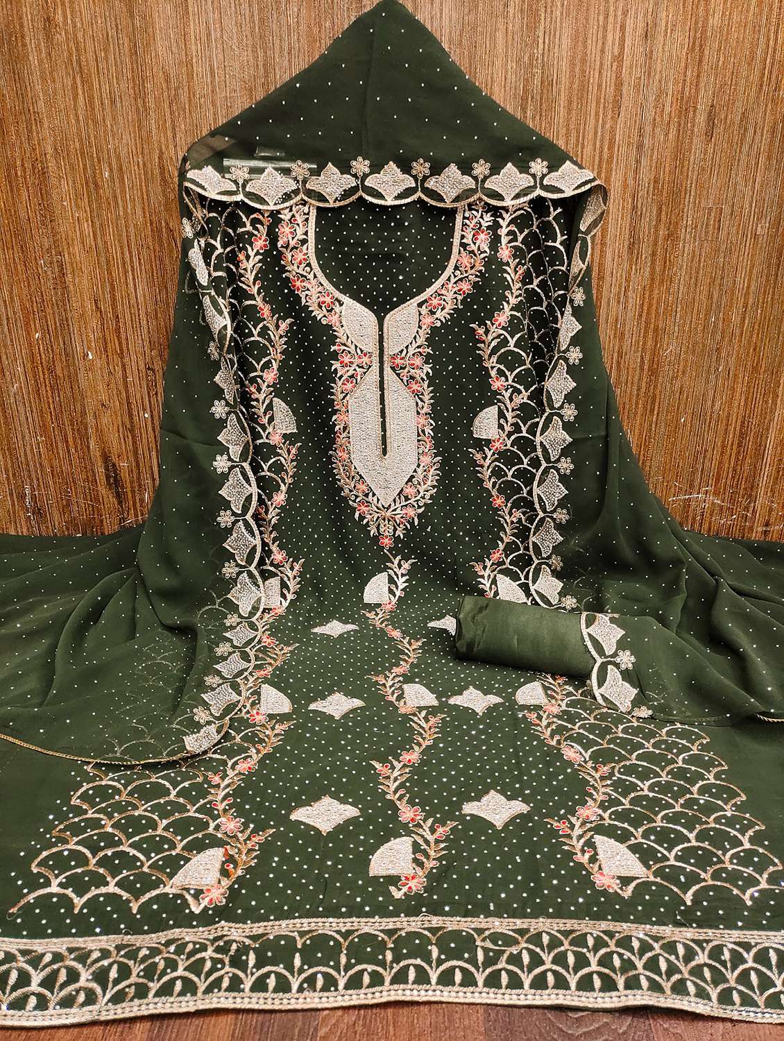 women solid with work embroidered unstitched suit set - 22357463 -  Standard Image - 1