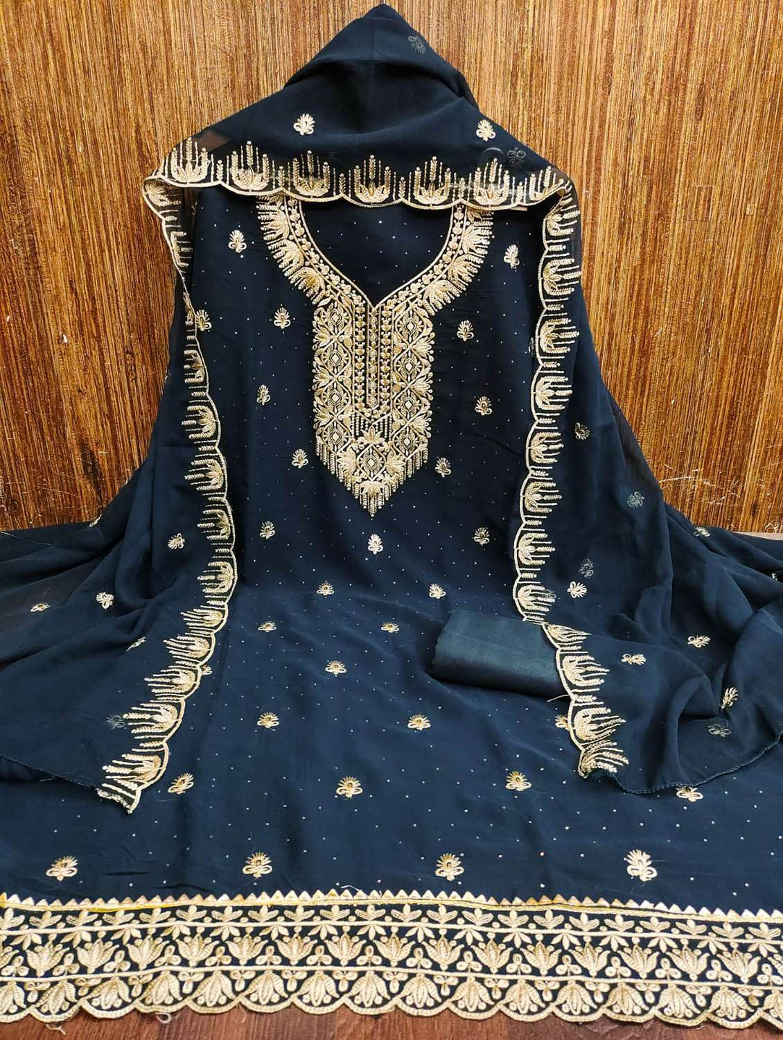 women solid with work embroidered unstitched suit set - 22357520 -  Standard Image - 1