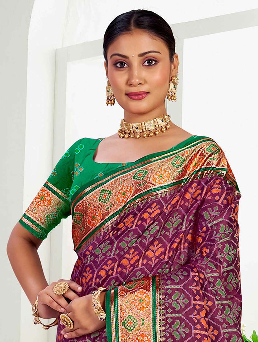 women self design patola saree with blouse - 22357654 -  Standard Image - 1