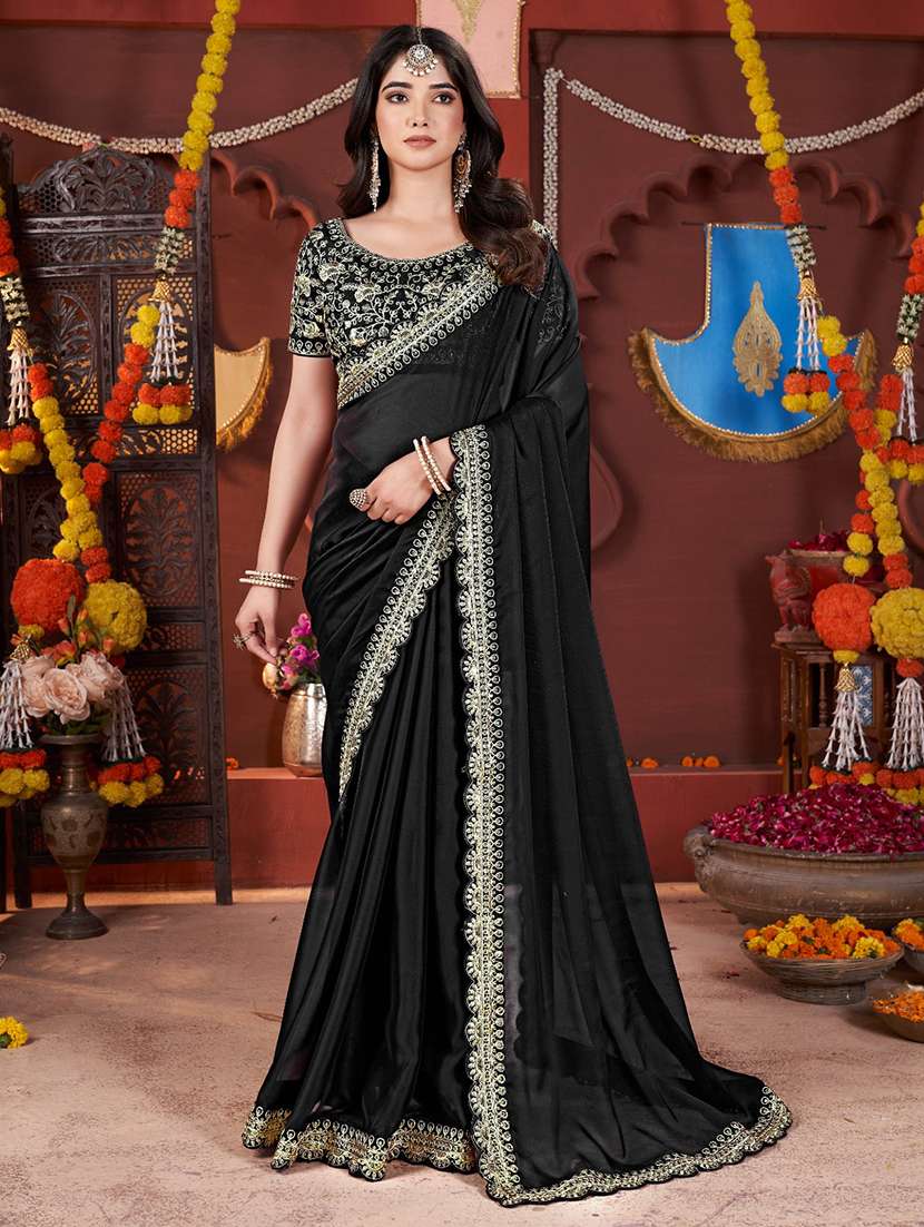women solid with bordered saree with blouse - 22357831 -  Standard Image - 1