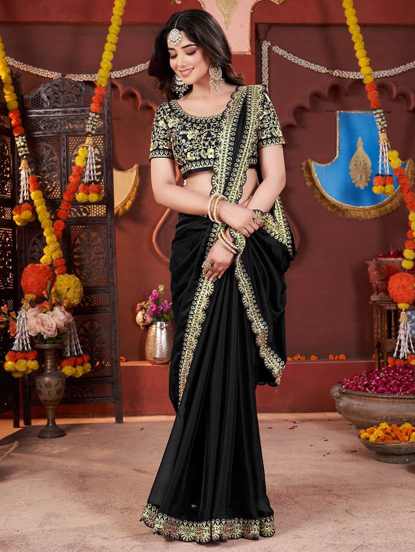 women solid with bordered saree with blouse - 22357831 -  Standard Image - 4