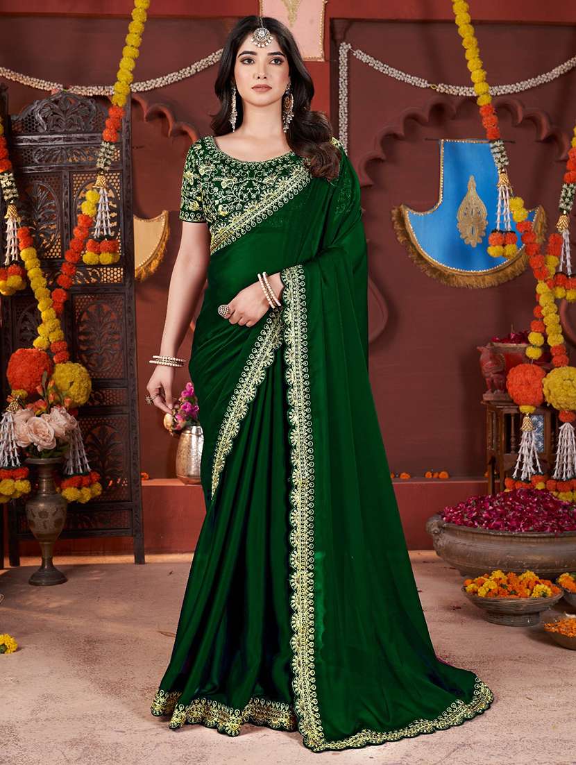 women solid with bordered saree with blouse - 22357832 -  Standard Image - 1
