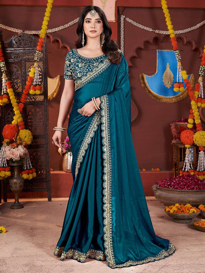women solid with bordered saree with blouse - 22357834 -  Standard Image - 1