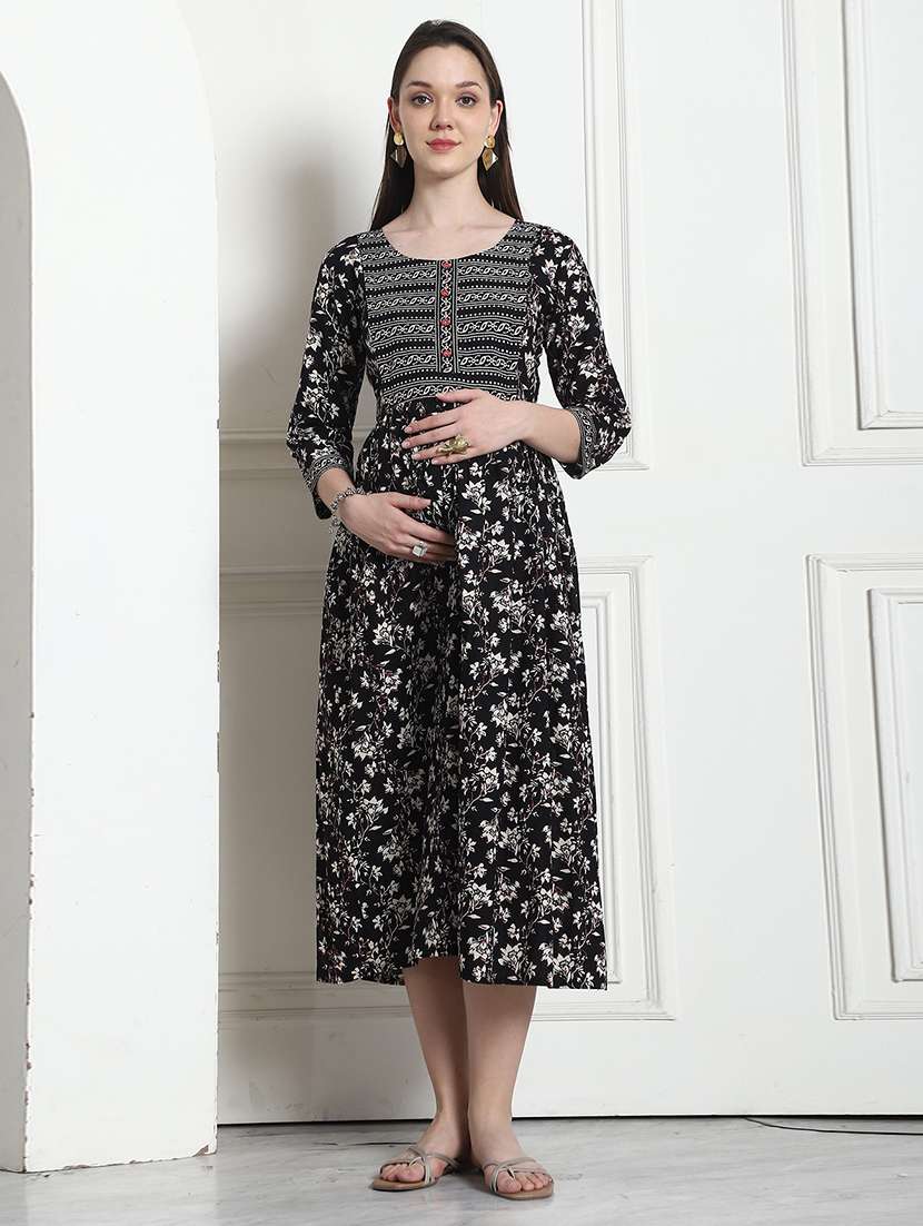 women printed three quarter sleeve maternity wear dress - 22357839 -  Standard Image - 1