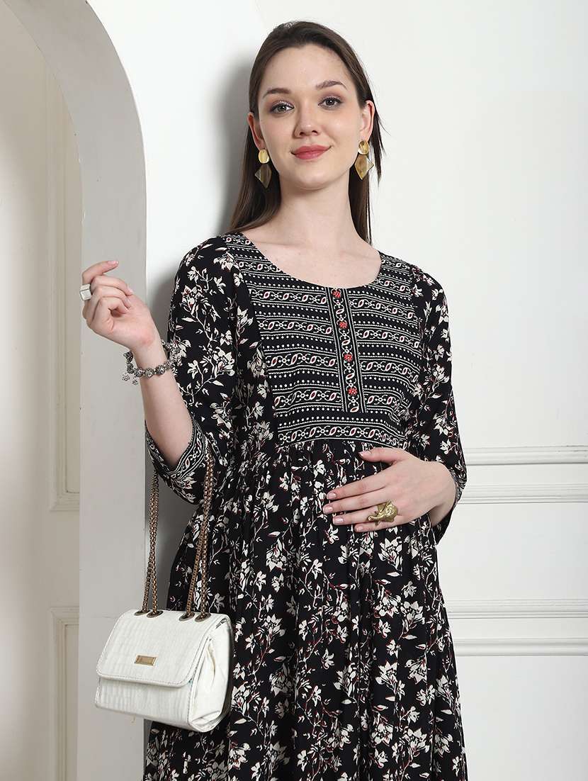 women printed three quarter sleeve maternity wear dress - 22357839 -  Standard Image - 4
