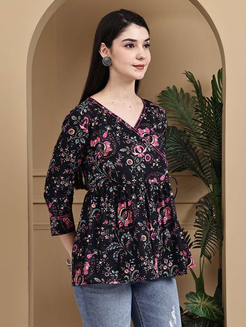 women floral three quarter sleeve ethnic top - 22357920 -  Standard Image - 1