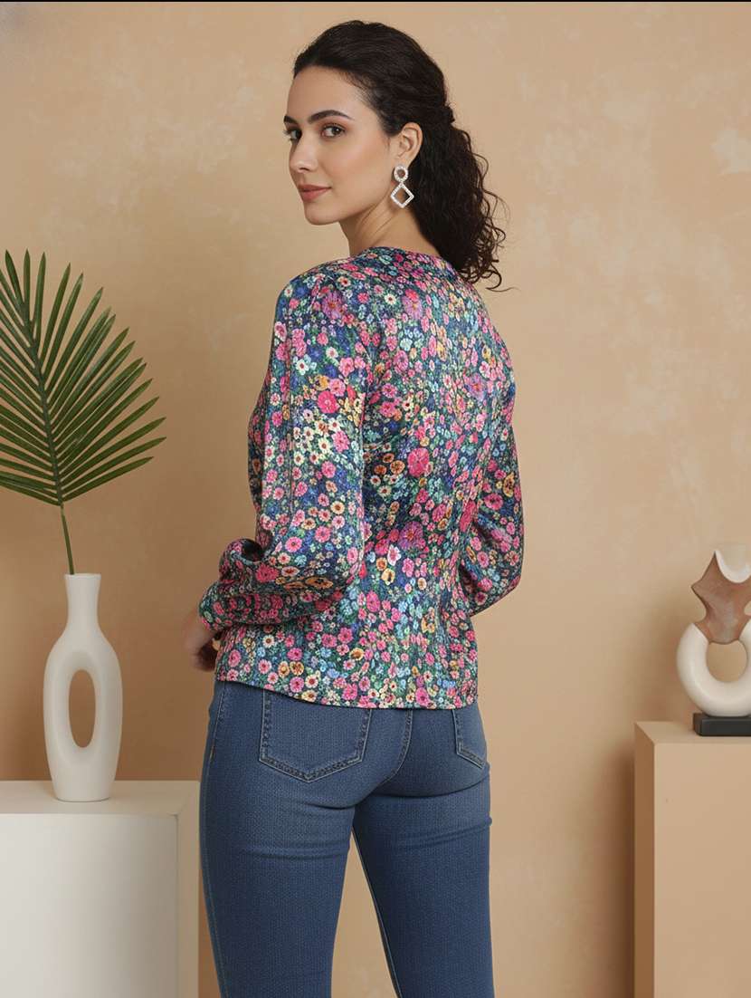 women floral print bishop sleeve top - 22357972 -  Standard Image - 1