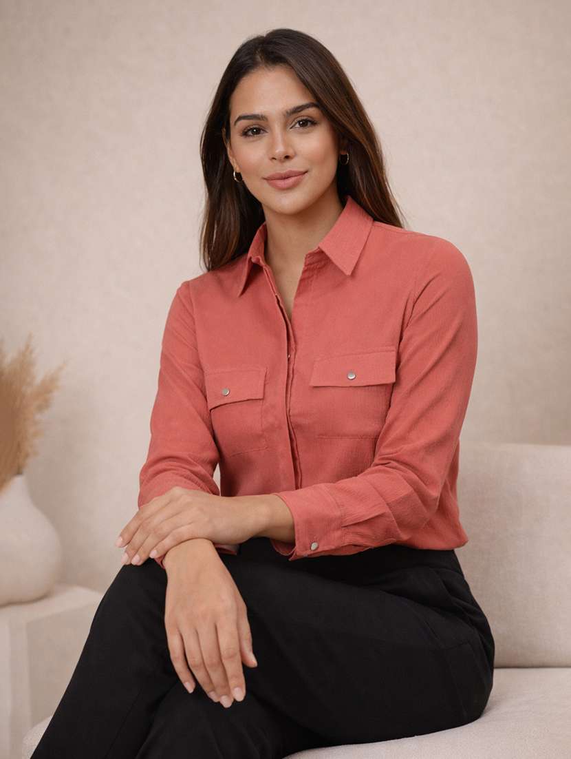 women solid collared long sleeve shirt - 22357978 -  Standard Image - 1
