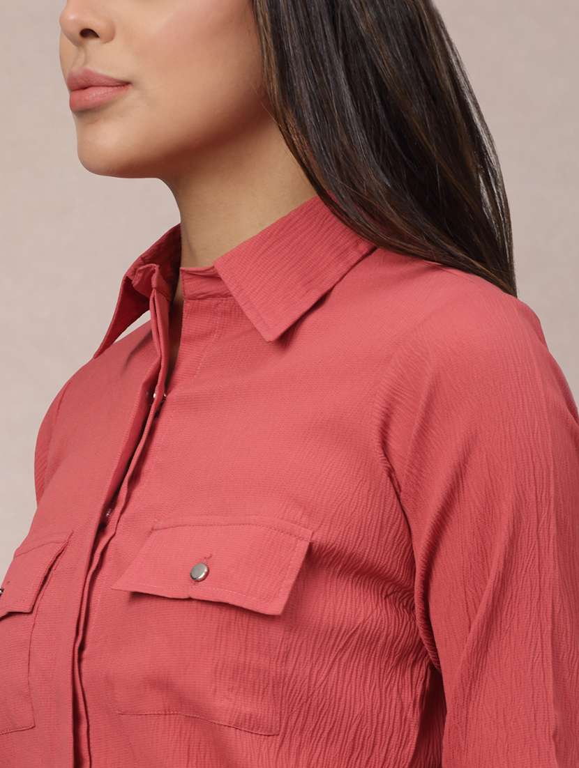 women solid collared long sleeve shirt - 22357978 -  Standard Image - 4
