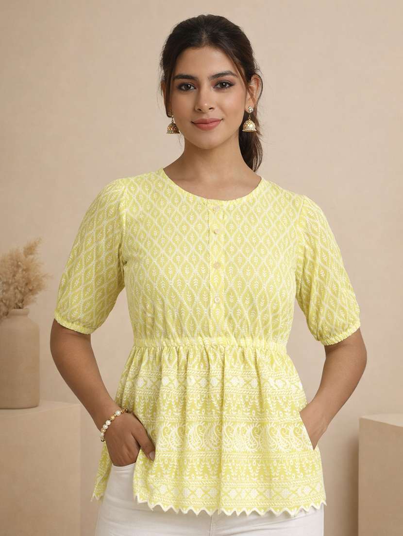 women embroidered puff sleeve peplum top
