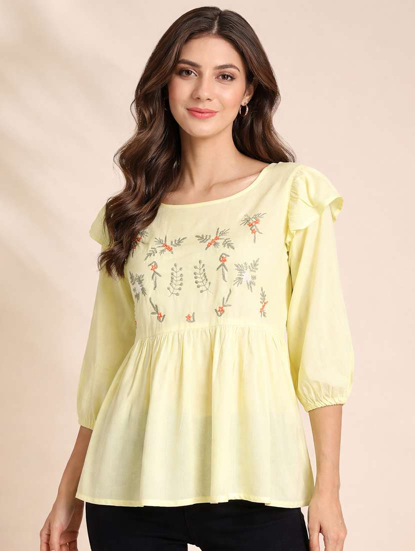 women embroidered round neck peplum top - 22357994 -  Standard Image - 1