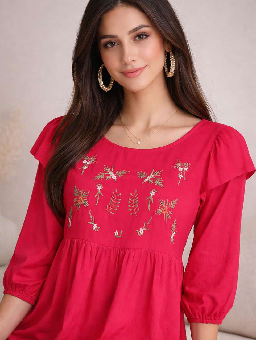 women embroidered round neck peplum top - 22357995 -  Standard Image - 4